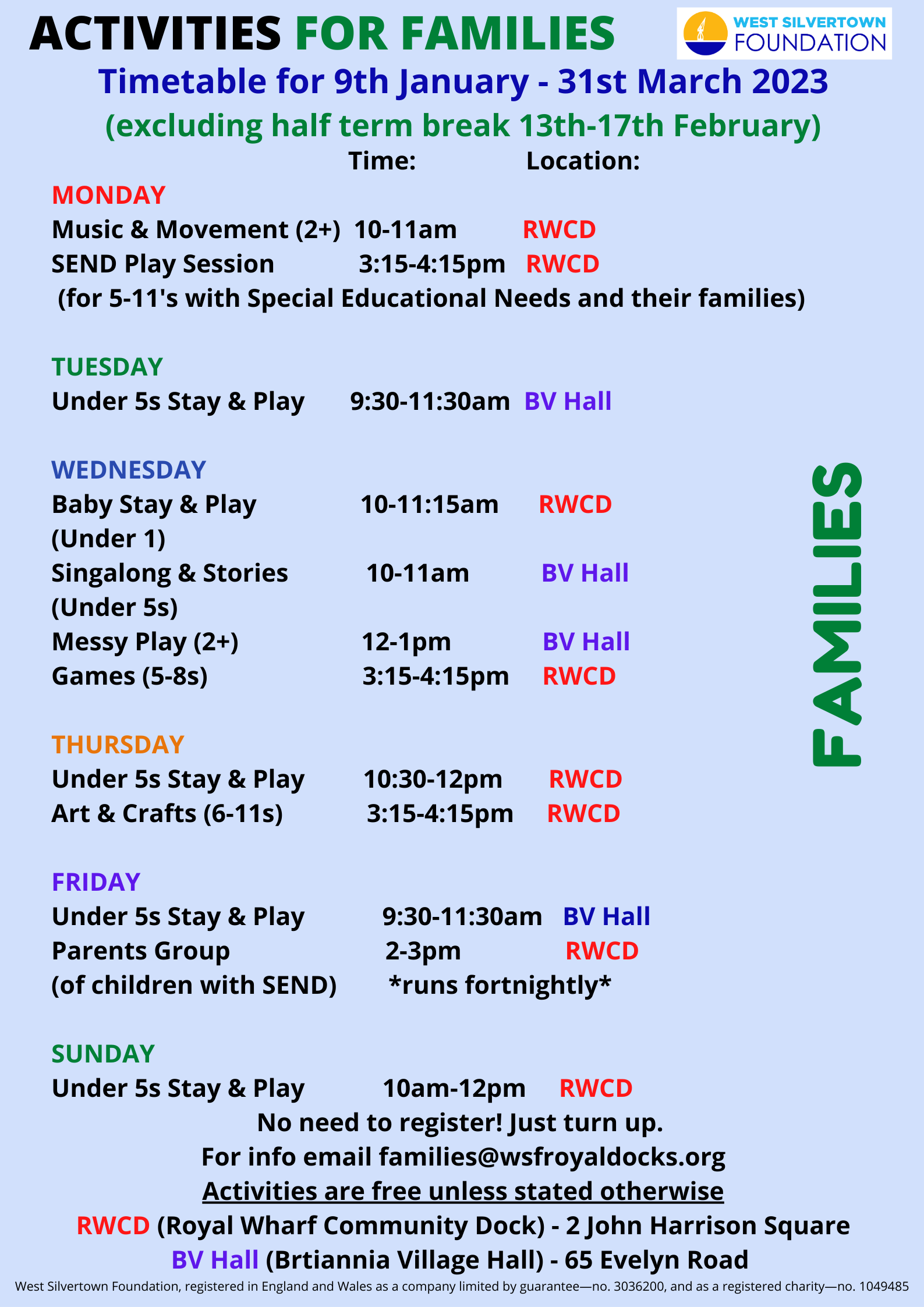 Families timetable Jan-Mar 23