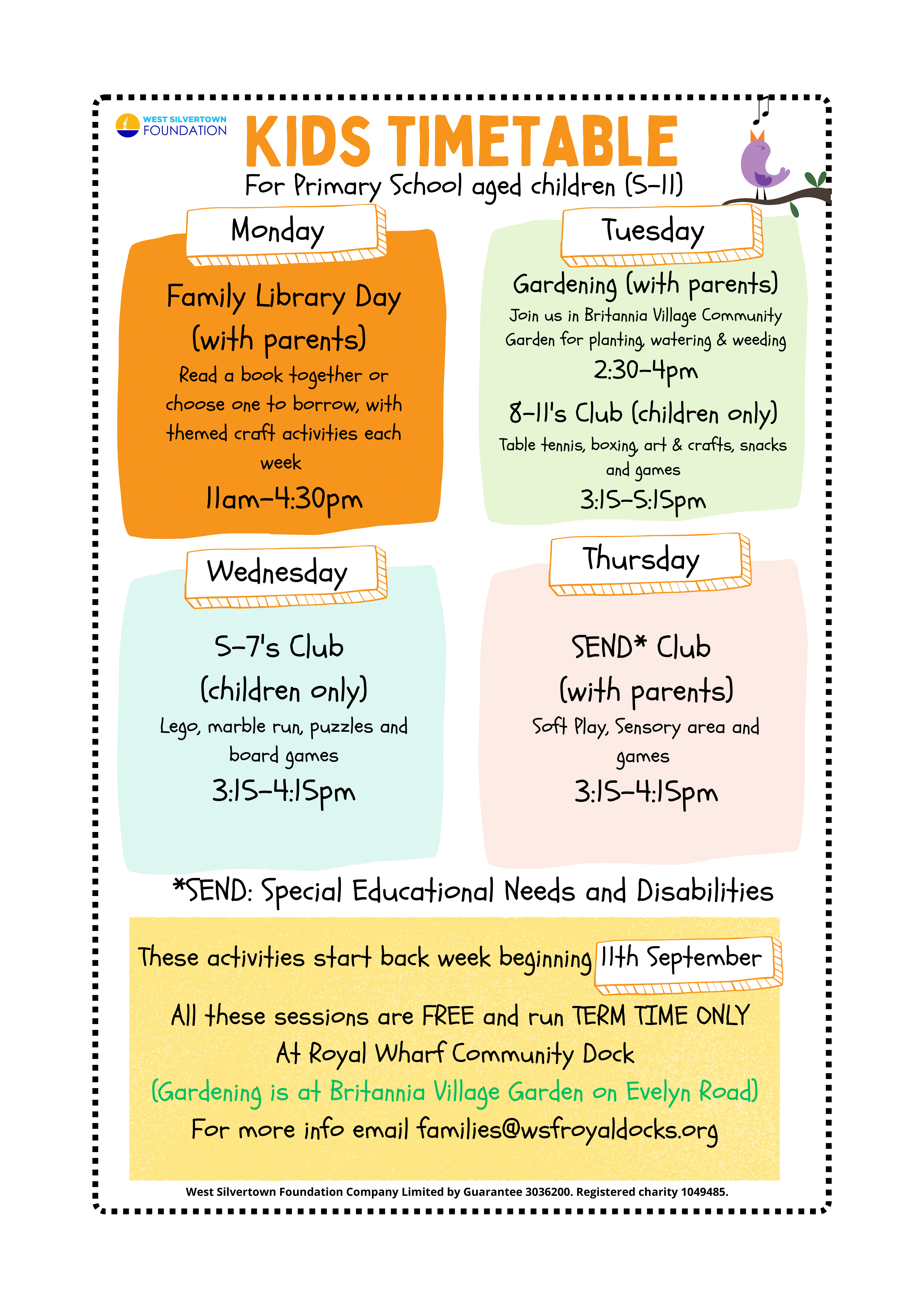 Kids & Under 5s Timetable September 2023-1