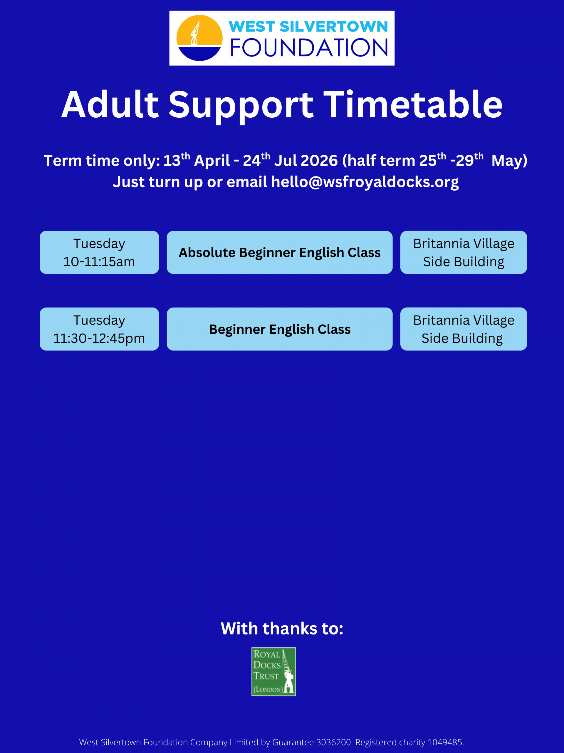 Adult Timetable April - July 2026
