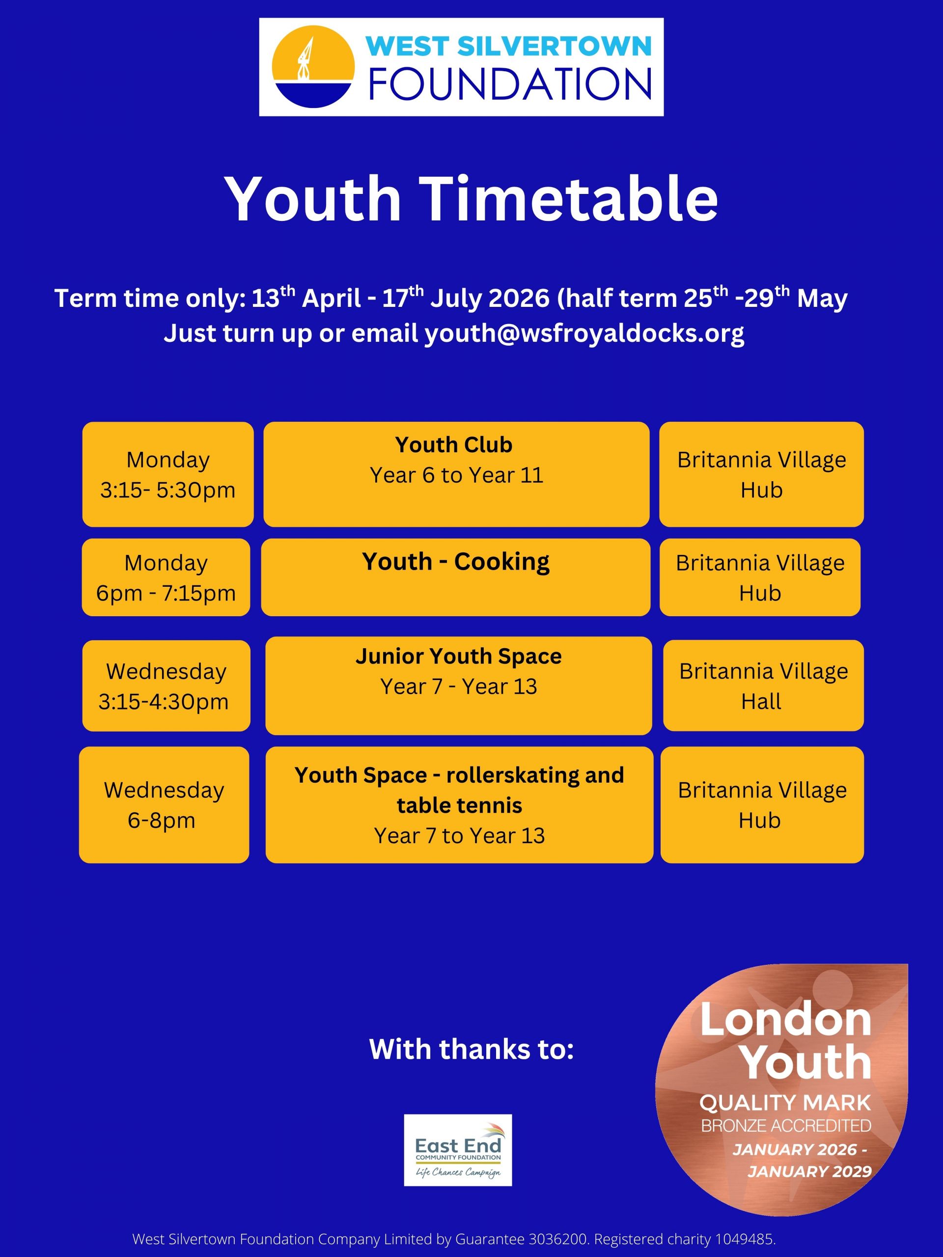 Youth Timetable April - July 2026